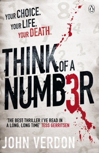 Book cover for Think of a Number by John Verdon with red blood splatter.