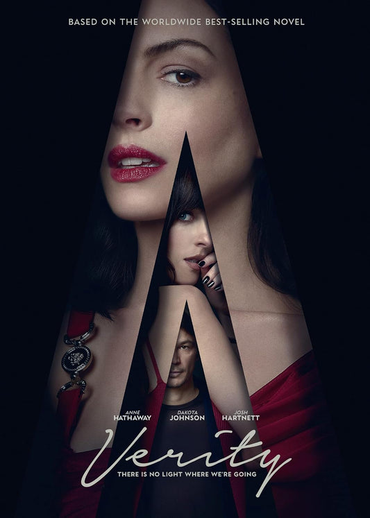 Verity" DVD cover featuring Anne Hathaway and Dakota Johnson, dramatic lighting.