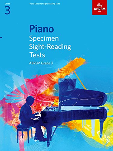 ABRSM Grade 3 piano sight-reading book cover with a pianist silhouette on blue background.