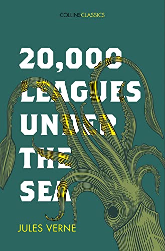 Book cover with a giant squid illustration over the title 20,000 Leagues Under The Sea.