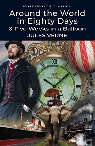 Book cover featuring a man in Victorian attire, a large clock, elephant, and balloon.
