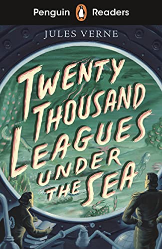 Book cover for “Twenty Thousand Leagues Under the Sea” with submarine view.