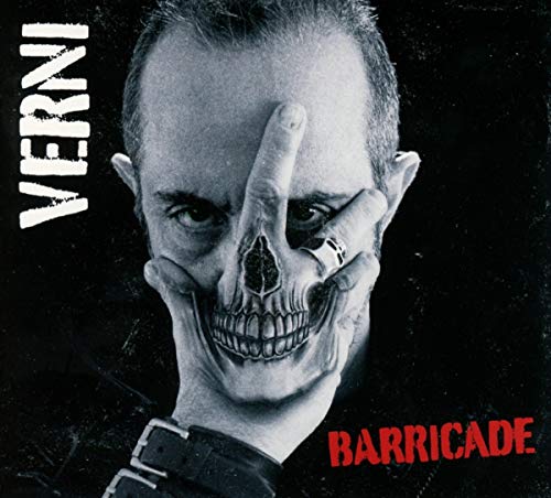 CD cover for Verni’s “Barricade” featuring a skull-faced man giving the middle finger.