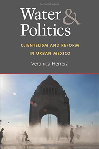 Book cover: “Water & Politics” with a monument and people in mist.