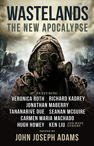 Book cover showing a person in a gas mask against a ruined city background.