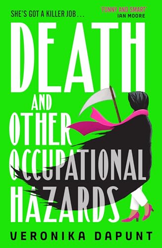 Book cover: woman with scythe, green background, bold white and black text.