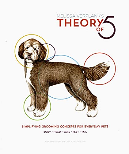 Book cover: dog with colorful circles highlighting body parts, title "Theory of 5".