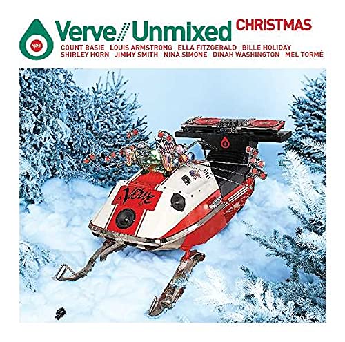 “Verve Unmixed Christmas” CD cover with a snowmobile in a snowy landscape.