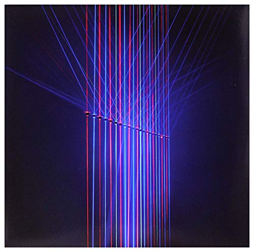 Vinyl record cover with abstract red and blue laser-like lines.