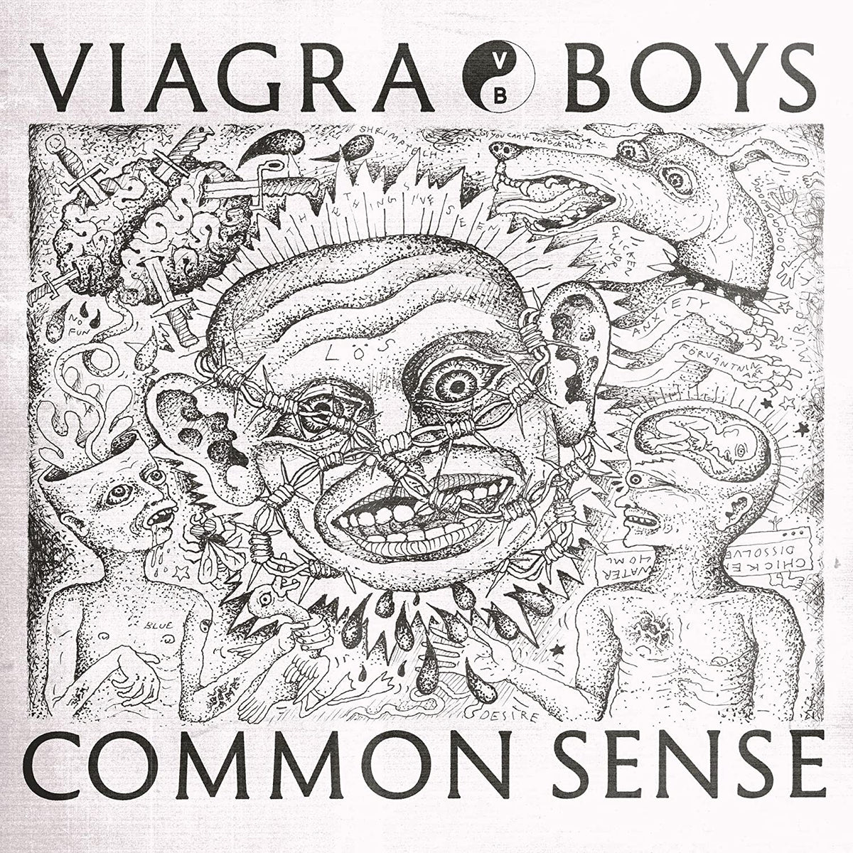Common Sense" vinyl record cover: black and white, distorted face illustration.