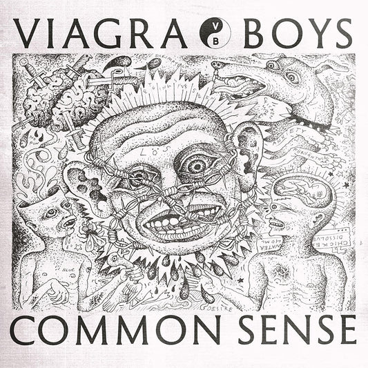 Common Sense" vinyl record cover: black and white, distorted face illustration.