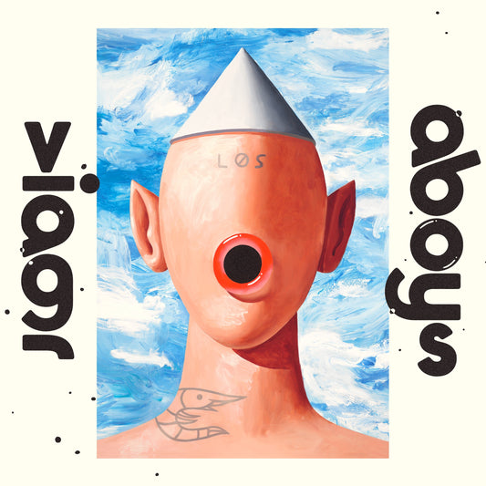 Painted portrait of a figure with a cone hat and large eye.