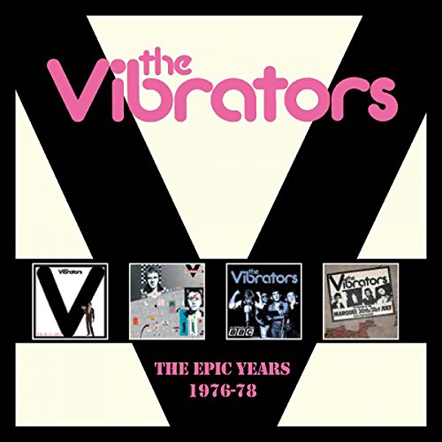 "Black and white album cover with pink text and four album images displayed."