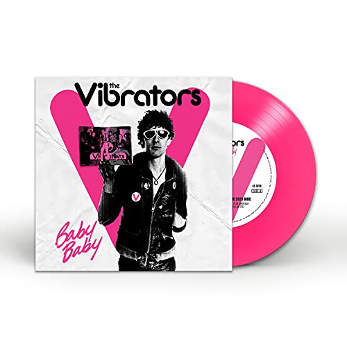 Vinyl record of The Vibrators’ “Baby Baby” with album cover and disc.