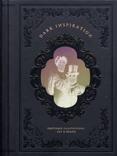 Black book cover with ornate frame and ghostly figures inside.