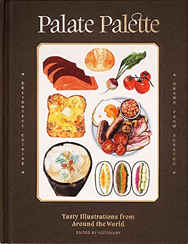 Book cover: “Palate Palette” with illustrated food from various cultures.