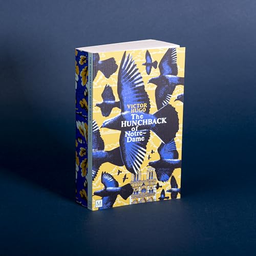 Hardcover book with a yellow cover featuring blue birds and Notre-Dame cathedral illustration.