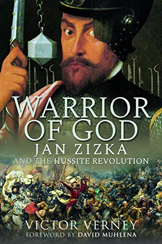 Book cover showing a portrait of Jan Zizka above a chaotic medieval battlefield scene.