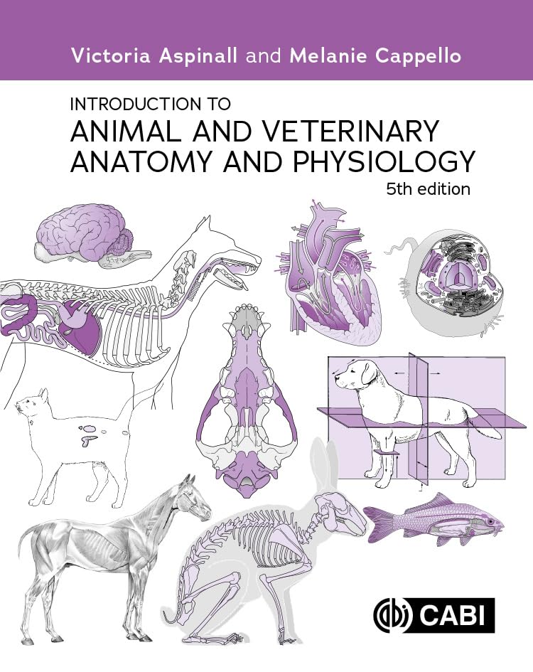 Anatomical illustrations of animals including a dog, cat, horse, and fish on book cover.