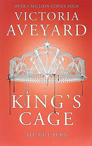 Book cover: "King's Cage" with a silver crown and red background.