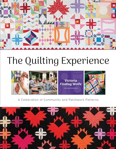Book cover featuring colorful patchwork quilts and quilting scenes.