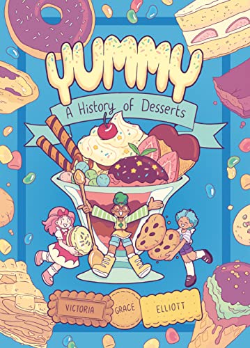 Colorful graphic novel cover depicting desserts and children, titled "Yummy.