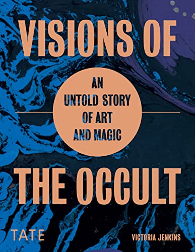 Book cover titled Visions of the Occult with peach text over a blue marble background.