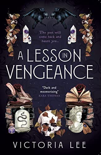 Book cover: dark academia aesthetic with ravens, skulls, and crystals.