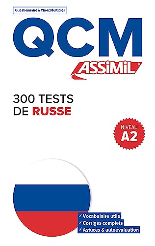 Russian language learning book with blue text, a Russian flag, and A2 level badge.