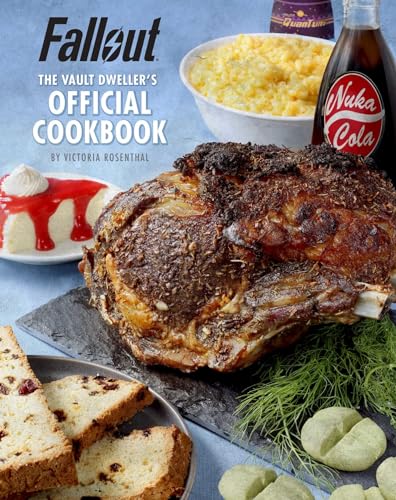 Fallout cookbook cover with roasted meat, cake, and Nuka-Cola bottles.