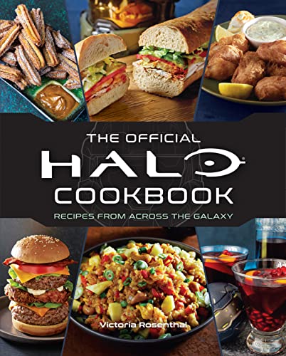 Halo cookbook cover with images of various galactic-themed food dishes.