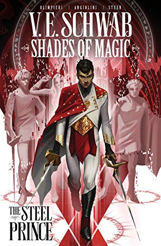 Book cover: a man in white and red holds two swords, red background.