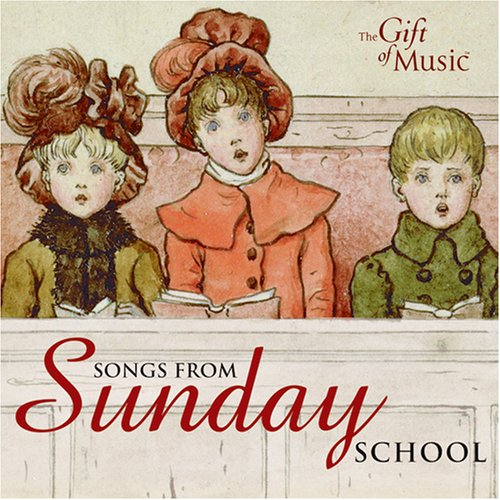 A CD cover featuring three children singing, with "Songs from Sunday School" text.