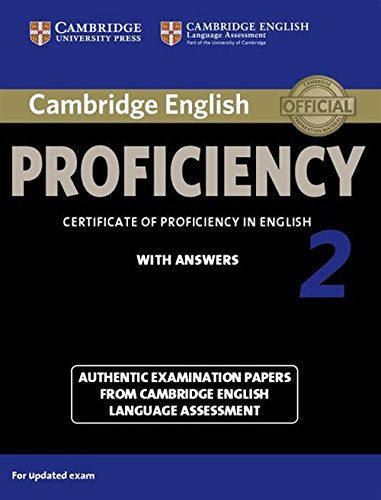 Cambridge English Proficiency 2 student book cover, dark background, text.