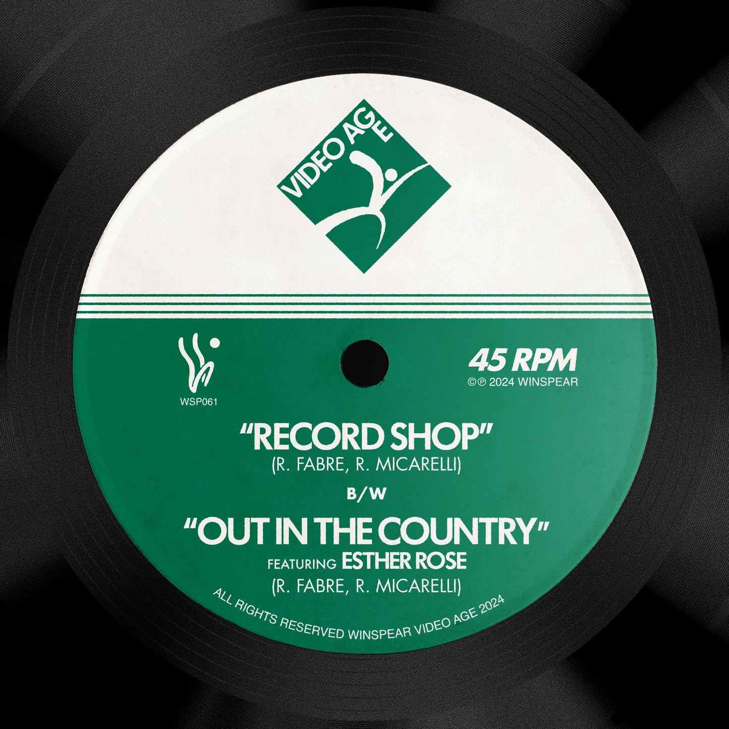 Green and peach vinyl record label with text and a graphic design.