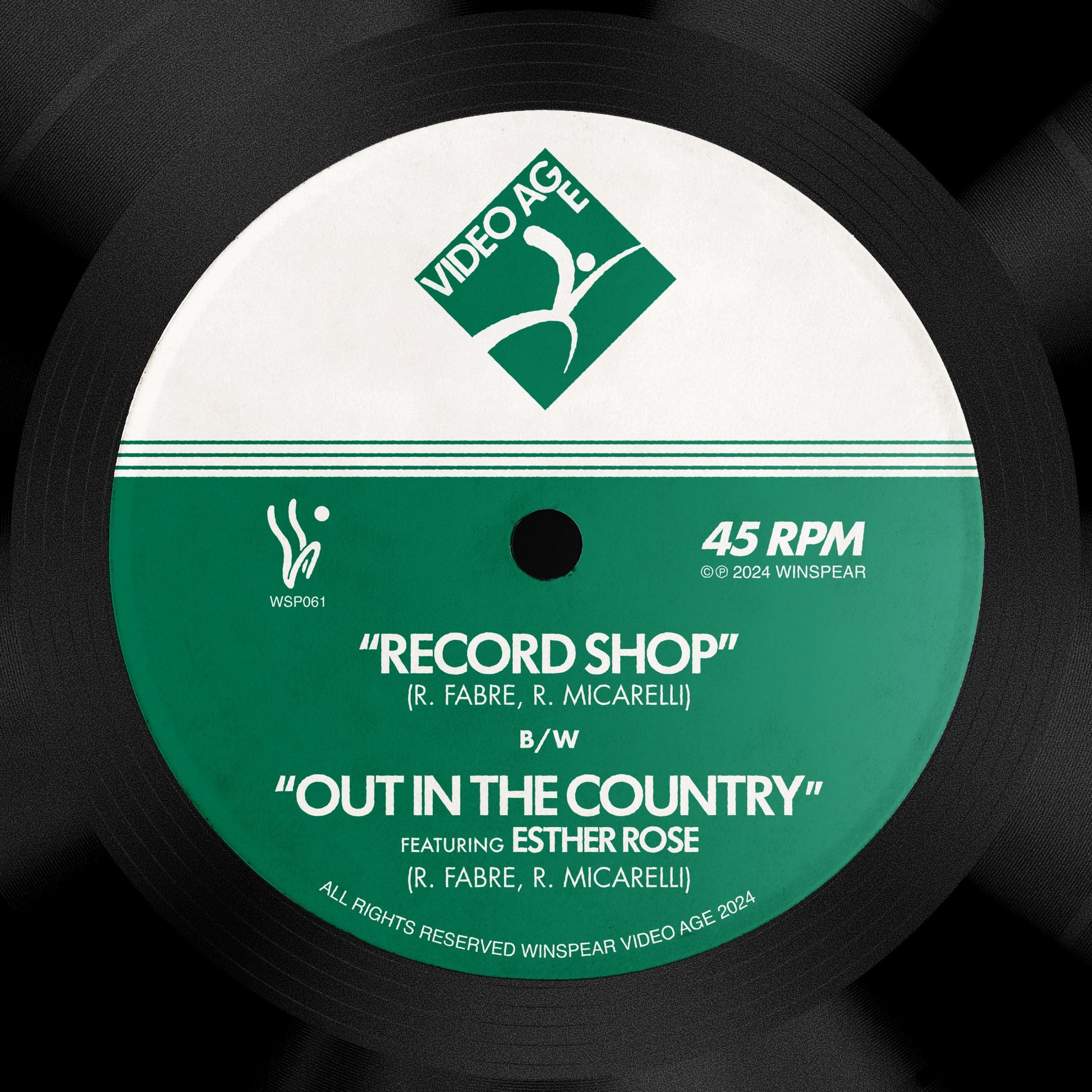Green and peach vinyl record label with text and a graphic design.