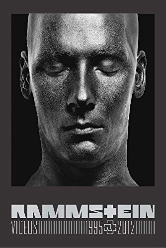 Black and white close-up of a metallic human face with Rammstein text below.