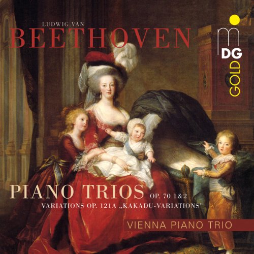 CD cover: portrait of a woman with children, text “Beethoven” and “Piano Trios”.