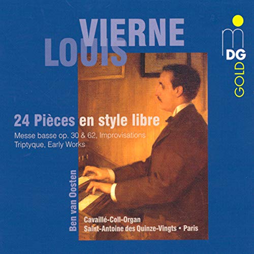 CD cover featuring a portrait of Louis Vierne playing an organ against blue background.
