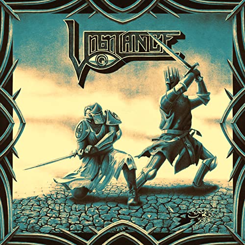 CD cover: two armored figures with swords, ornate teal frame.