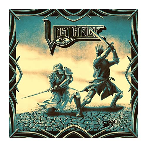 Two armored knights with swords stand on cracked earth under a stylized Vigilance logo.