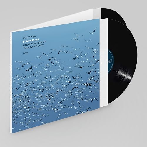 Vinyl record and album cover for Vijay Iyer’s “Compassion,” featuring birds.