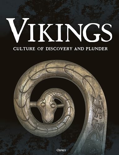 Book cover: “Vikings” with ornate animal head design, dark background.