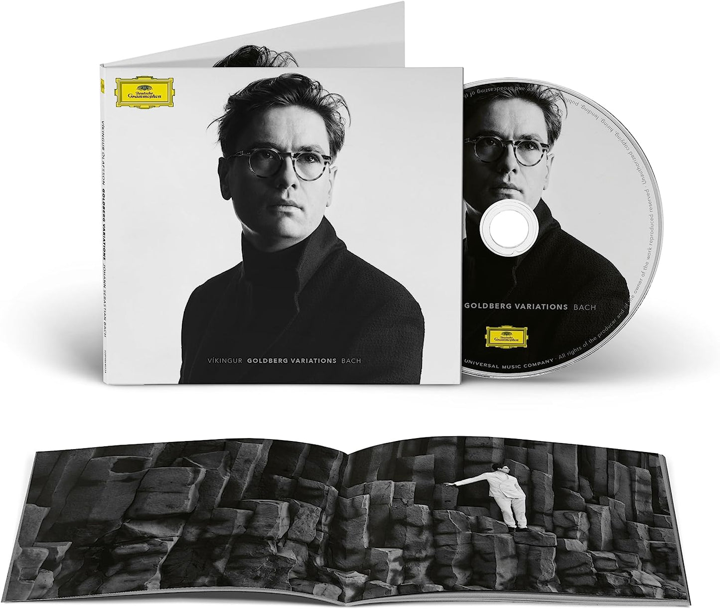 Vikingur Olafsson Goldberg Variations CD case, disc, and open booklet with landscape photography.