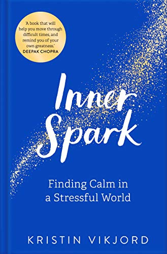 Book cover: "Inner Spark" with gold speckles on a blue background.