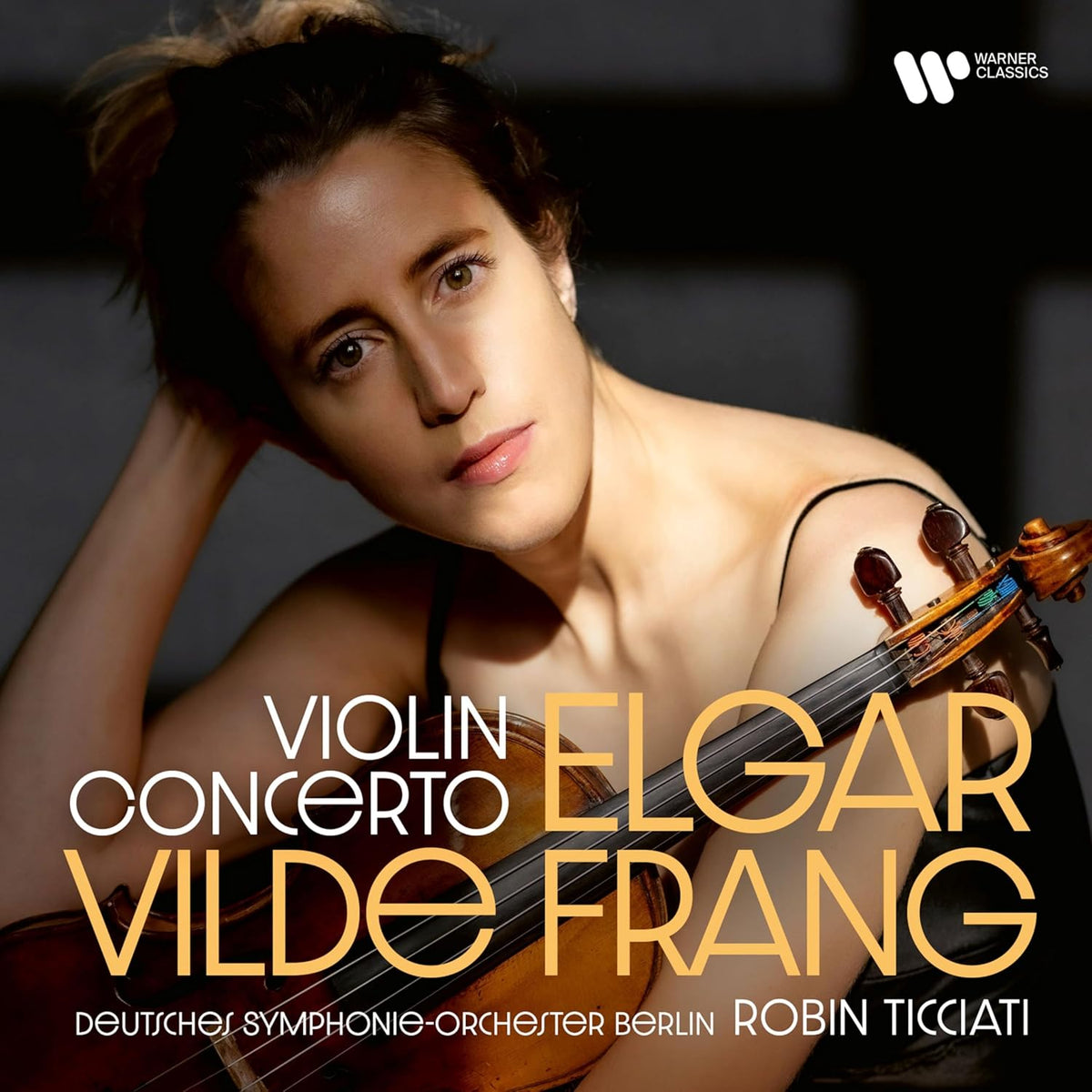 CD cover featuring violinist Vilde Frang and text “Violin Concerto Elgar”.