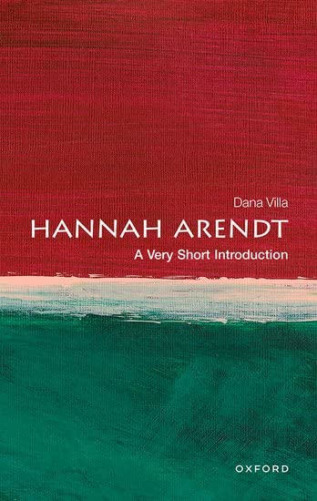 Book cover for "Hannah Arendt: A Very Short Introduction" with red and green abstract art.