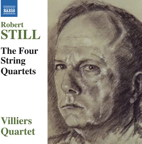 CD cover: charcoal portrait of a man, text reading “Robert Still” and “Villiers Quartet”.
