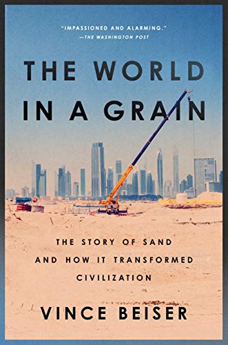 Book cover: cityscape behind a construction site with a crane.