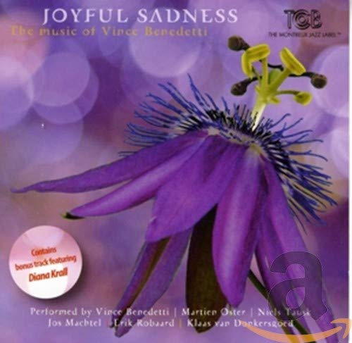 CD cover for "Joyful Sadness" featuring a purple passionflower and text.